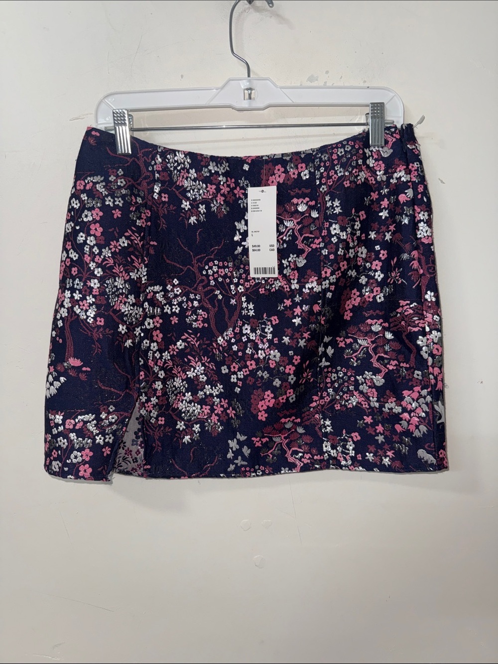 Urban Outfitters Navy Floral Mini Skirt with Pink & White Accents